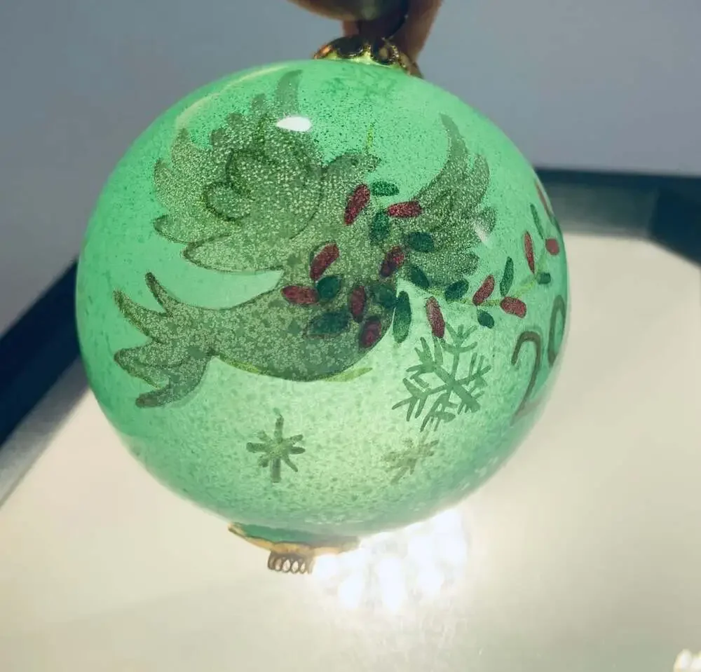 2013 Li Bien Peace Dove W/ Olive Branch Hand Painted Green Glass Ornament Pier 1